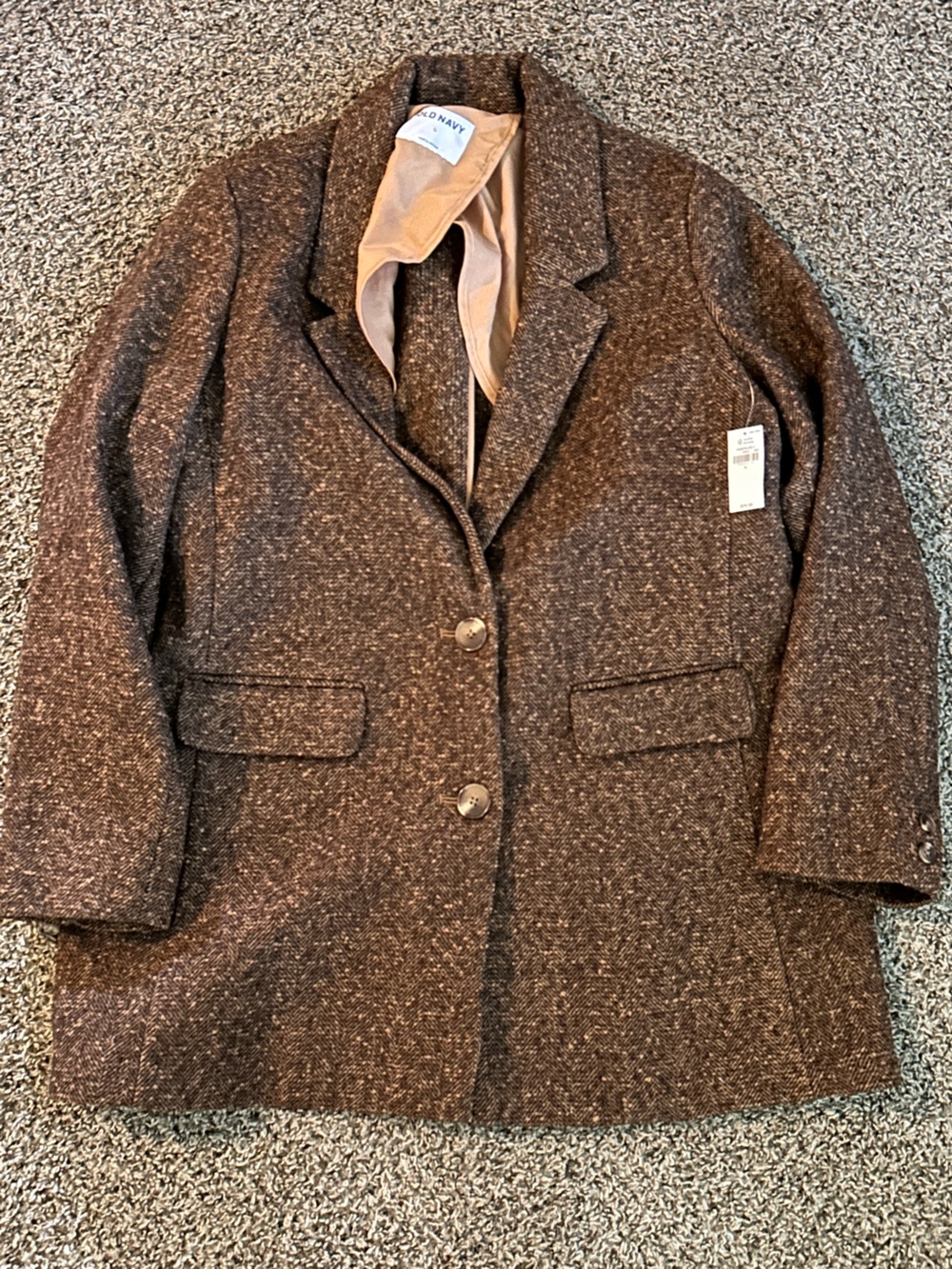 Old Navy Brown Tweed Pea Coat - Double-Breasted Style